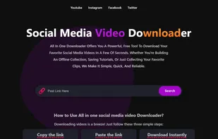 Home page of all in one downloader , here you can download video from any of four social media 