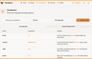Every word you look up is automatically saved here, creating a personalized collection based on your actual reading. Track what you're learning and what you've mastered.