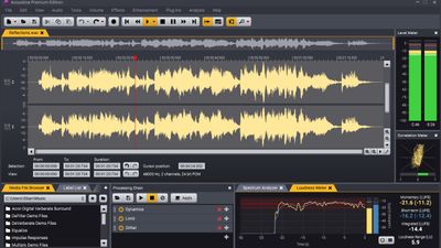 The Acoustica Premium Edition 7 workspace with an audio clip loaded in the editor.