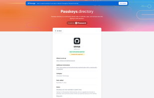 Passkeys.directory screenshot 2
