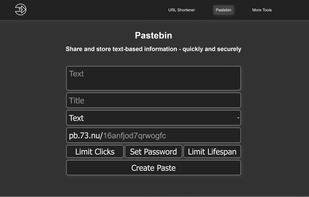 NU's Pastebin service, giving
almost all the options of the
Link-shortener and offering a
language-selection to provide
syntax higlighting and other
useful features!