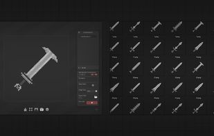 Generation of pixel art swords. Left part is the window for combining your favorite results.