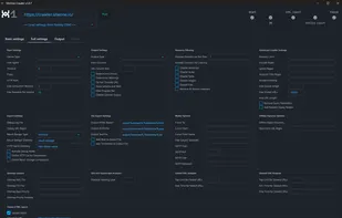 Advanced settings allows fine-tuning of a web crawler, including device type, user agent, timeout, and max requests. It offers output customization, resource filtering, regex-based URL handling, and export options for HTML, JSON, and text reports. Additional features include debug modes, sitemap generation, SEO analysis, email notifications, and storage compression.