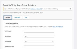Settings Page for SMTP provider
