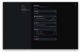 We currently offer native integrations with Gmail, Google Calendar, Notion, and Slack. All integrations support multi-account connections. Additionally, you can use Zapier to integrate with any desired service to create tasks or build workflows.