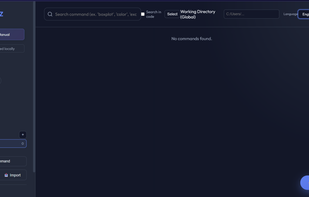 The SmartLib SZ dashboard: a clean, dark-themed workspace. The sidebar offers robust organization through Type, Language, and Collection filters. It includes global search, path management, and import/export tools. All processing is 100% local, providing a secure, high-performance environment to manage your entire command library without external dependencies.