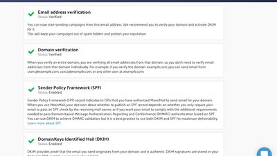 Domain verification, SPF and DKIM setup