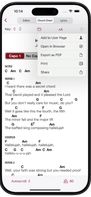 Play along with chord charts. Autoscroll, transpose, export, print, share