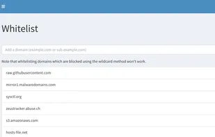 Domains can be whitelisted and blacklisted using either the web interface or the command line.