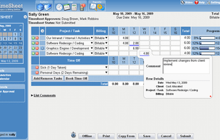Screen Shot of Project and billing edition of Web Timesheet.