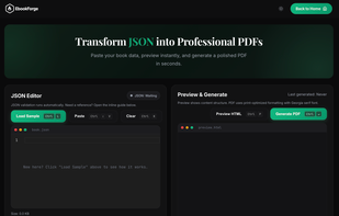 JSON editor view and “Generate PDF” interface




