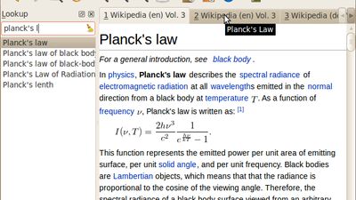 Aardict in Ubuntu "Planck's Law": includes mathematical equations