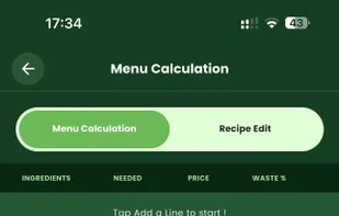 Build a recipe line by line with ingredients, quantities and waste percentage, then let KitchenNmbrs calculate purchase cost, ideal menu price and food cost based on your target margin.