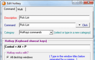 The dialog which lets you define a hot key