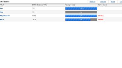 Product builds report
shows testing progress across builds