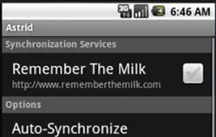 Options page for Astrid