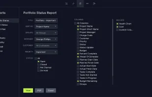 Create reports with the push of a button. Project managers can report on status, availability, time, variance and more. Review and export as a PDF, Word or Excel file.