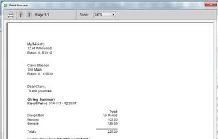 This is an example of the year end receipt.  The thank you note area and footer text can be customized.