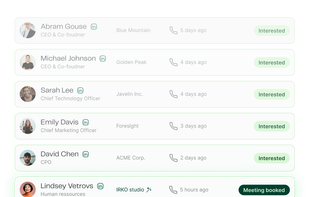 Example of a list of contacts on Zeliq tool.
