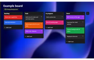 Basic example Kanban board showing a part of the actual Kanri roadmap