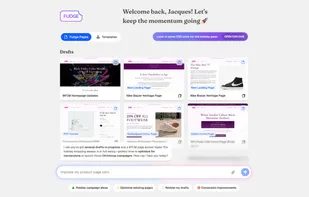 Fudge home page, showing your projects, and the main AI agent.