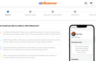 Ad creation on Ainfluencer