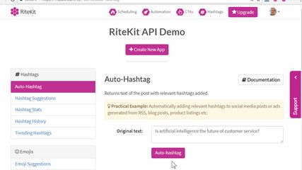 RiteKit Hashtag Suggestions API screenshot 1