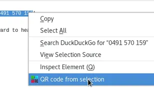 You can create QR codes directly from selected text.
