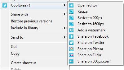 CoolTweak in folders and files context menu
