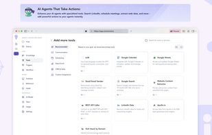 AI Agents That Take Actions:
Enhance your AI agents with specialized tools. Search LinkedIn, schedule meetings, extract web data, and more - add powerful actions to your agents instantly.