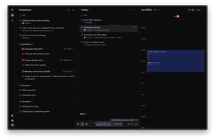 The page features an inbox for incoming tasks and a planning board for task scheduling. You can view your schedule through the integrated Google Calendar and register events on the calendar using time blocks.