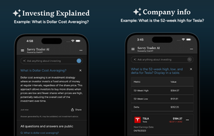 Savvy Trader AI - Investing Explained - Example question: What is Dollar Cost Averaging? Company Info - Example question: What is the 52-week high for Tesla?