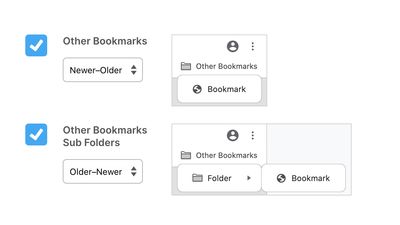 Two Other Bookmarks sort options. One option showing a Newer-Older sort and the other showing Older-Newer.
