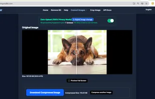 Before vs After Compression Preview-A side-by-side preview showing the original vs. compressed image, demonstrating ImgSmaller’s quality-preserving compression. Users can interact with a slider to compare both versions in real time. At the bottom, users can view size details, download the compressed image, or compress another.