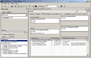 GENViewer can simultaneously search into multiple gedcom files