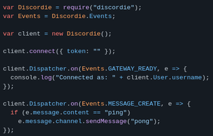 Bot example with ping-pong command.