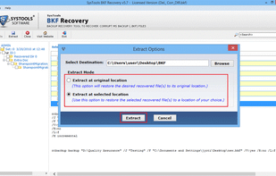 Extract options window allows you to extract and save the selected file recovered from the backup file by either defining a new location or using the original location file was backed up from.