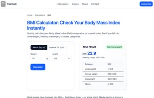 Example BMI calculator with live results and clear formula explanation.