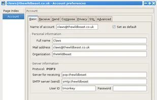The account preferences window