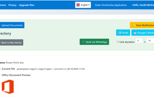 Edit a document with options to send it by email, to Whatsapp, or set a calendar reminer