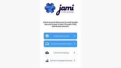 Jami login page. Optional advanced options for SIP. Android.