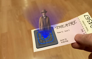 AR hologram on a printed theater ticket