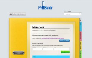 On the binder cover you can set access rights and invite externals.