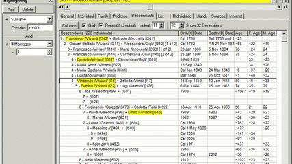 GENViewer highlights individuals by criteria e.g. surname and number of marriages
