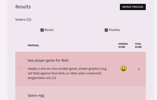 An example process on what game to work on, displaying the results page