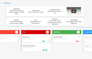 Kanban
· Failed automated tests are properly classified to quickly distinguish between product bugs and false positives.
· Workflow to analize the transition of tests.
· Smart triage: more than 60 rules infer if your automated tests should automatically be classified as Done.