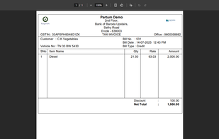 GST Billing Print Screen