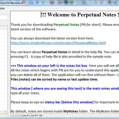 Perpetual Notes main window