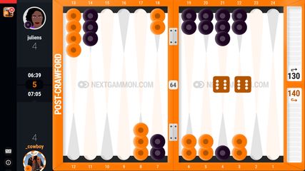 Backgammon match screen. You can change theme and color scheme as well.