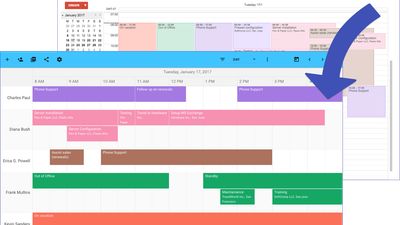 TeamCal's “Schedule View” is a new horizontal Gantt like layout for Google Calendar